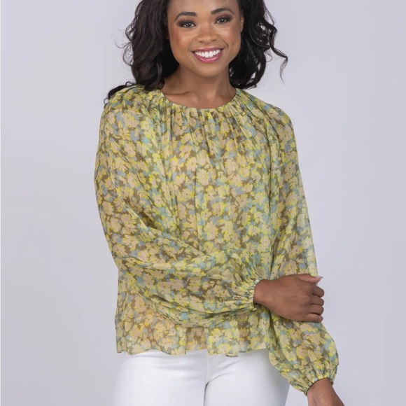 Tanya Taylor Elaine Top in Cameo Blue Multi - Picture 1 of 6